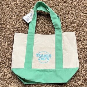 NWT Trader Joe's Mini pastel canvas tote bag mint green